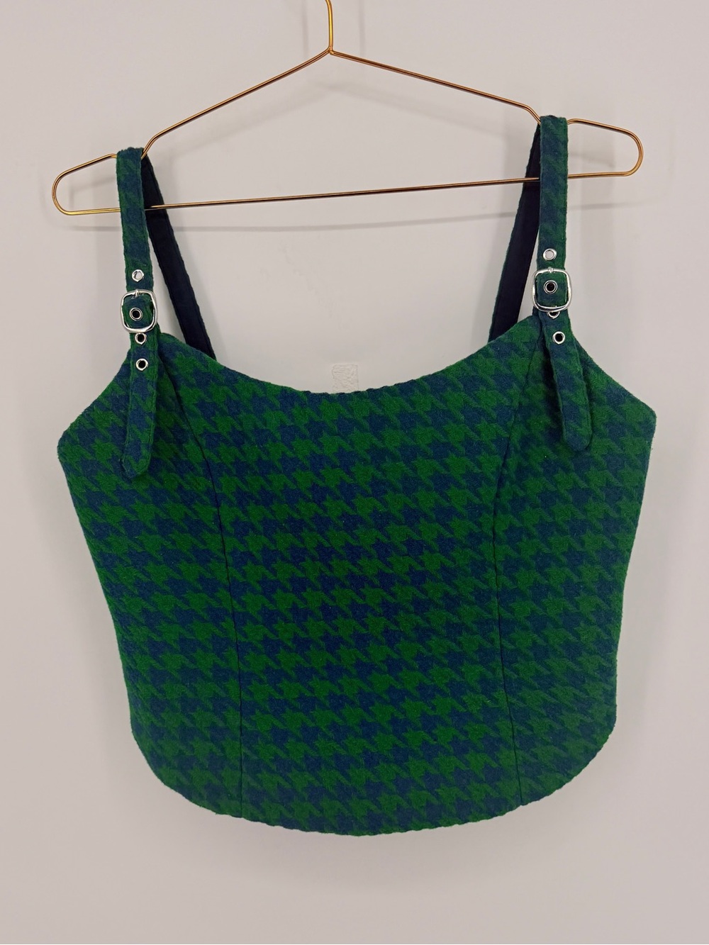 Lovers and Friends Green & Blue Houndstooth Bustier Corset Top Size M